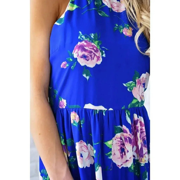 Everly Sleeveless Floral Maxi Dress Electric Blue Size M - Picture 6 of 11